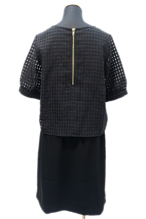 オペークドットクリップ Opaque Clip 半袖 シアー レース スリーブ ひざ丈 ワンピース 38 ブラック 黒 レディース 019 ベクトルパーク