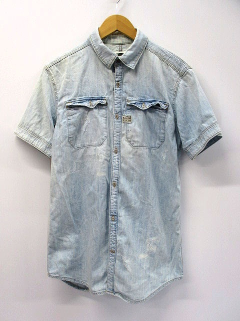 ジースターロウ G Star Raw 胸ポエット付き デニム シャツ 半袖 M インディゴ メンズ 019 ベクトルパーク