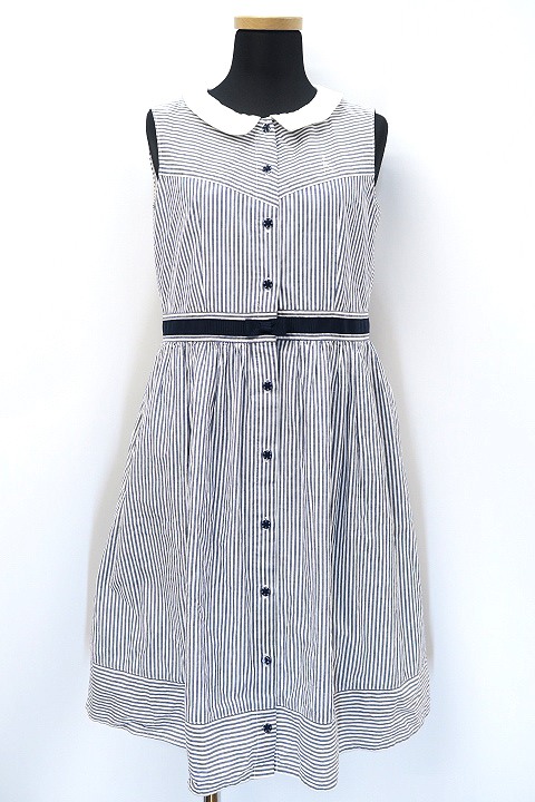 クミキョク 組曲 Kumikyoku ストライプ ひざ丈 ノースリーブ フレア シャツ ワンピース Tl ホワイト 白 ネイビー レディース 019 ベクトルパーク