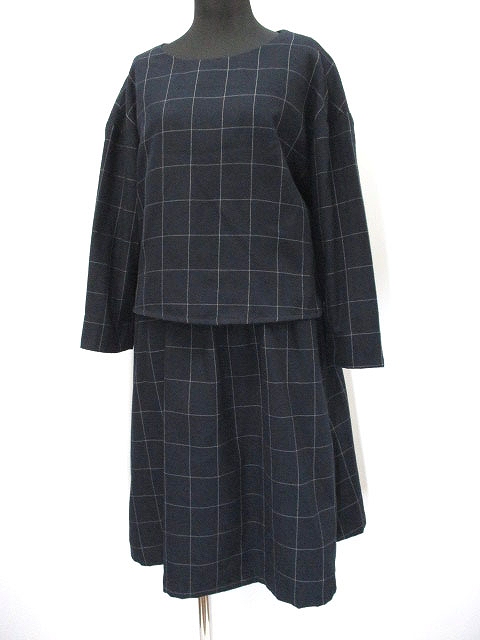 アフタヌーンティー Afternoon Tea チェック レイヤード ノーカラー ワンピース M ネイビー レディース 019 ベクトルパーク