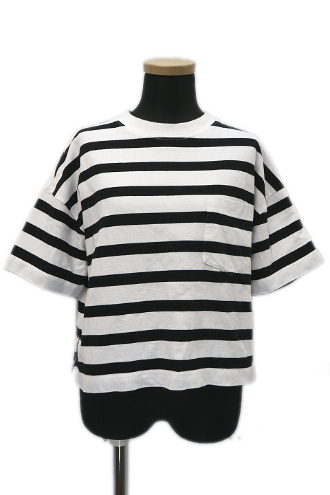 ジーユー Gu クルーネック ボーダー 半袖 Tシャツ S ホワイト 白 ブラック 黒 レディース 019 ベクトルパーク