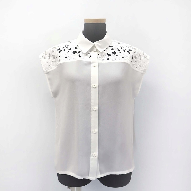セシルマクビー Cecil Mcbee 肩レース ノースリーブ とろみ シャツ ブラウス 白 M レディース 019 ベクトルパーク