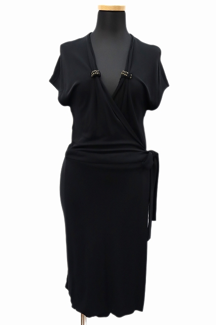 グッチ Gucci ジャージー素材 ノースリーブ ひざ丈 カシュクール ワンピース M ブラック 黒 レディース 019 ベクトルパーク