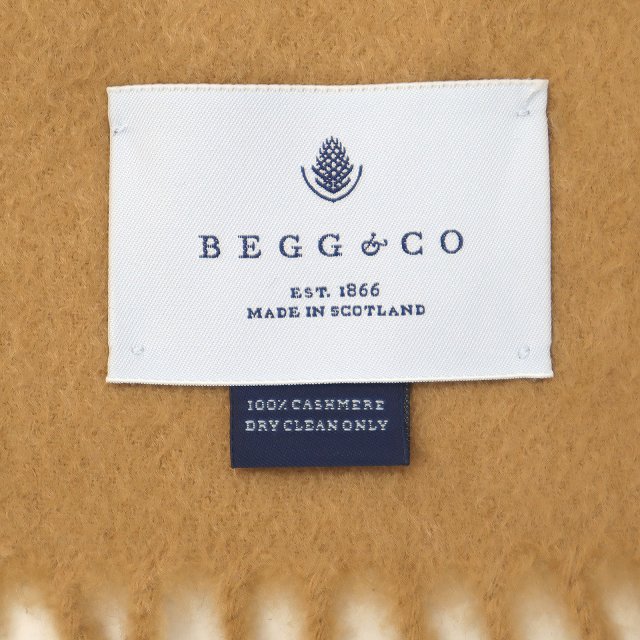 Begg&Coベグアンドコー カシミヤ フリンジ付き 大判 マフラー CAMEL  