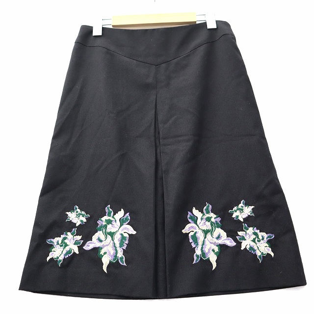 トラサルディ TRUSSARDI ウール フラワー刺繍 ボックスプリーツ  