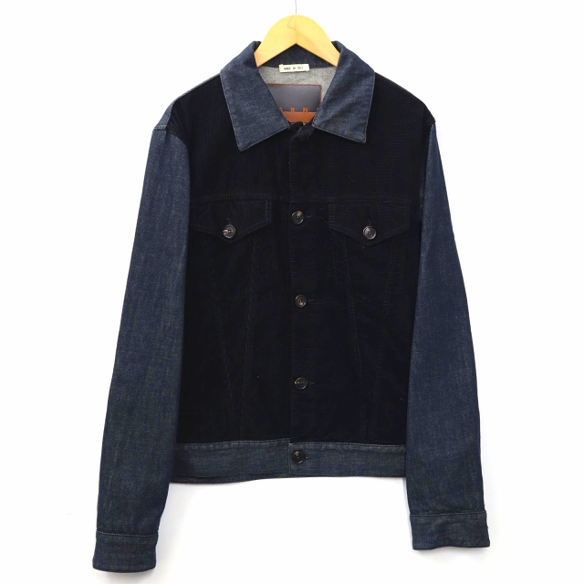 マルニ MARNI コーデュロイ切替 ブラック デニムジャケット Gジャン 48 