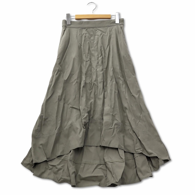 パシオーネ PASSIONE コットン ヘム フレア ロング スカート 38 カーキ  