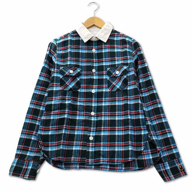 中古・古着通販A BATHING A Bathing Ape 長袖シャツ 青系 チェック APE