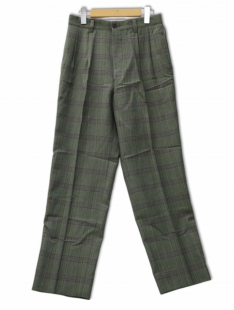 【美品】即完売 TAAKK Velvet Pants グリーン 総柄 スラックス ジュンメン JUN MEN 2タック チェック スラックスパンツ L