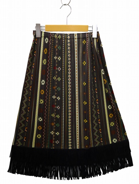 プリーツプリーズ PLEATS PLEASE 総柄 ネイティブ柄 プリーツ フリンジ