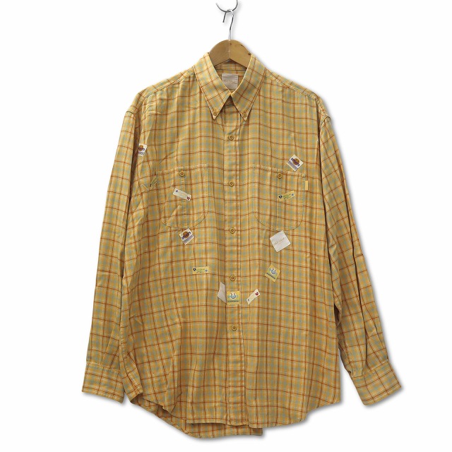 KarlHelmut メンズ　オレンジチェックシャツ カールヘルム Karl Helmut ワッペン チェック柄 長袖 ボタンダウン