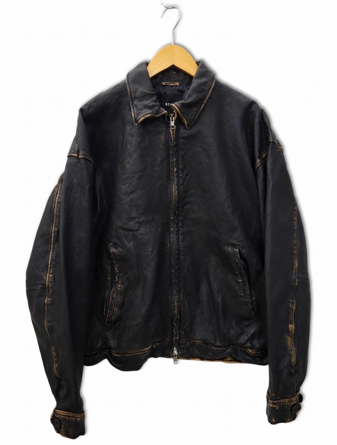 ビームス 2024AW ユーズド加工 レザー ジップ ブルゾン ジャケット L BEAMS（ビームス）レザー ジップブルゾン（ブルゾン ブルゾン