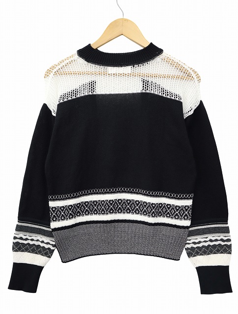 マメクロゴウチ Mixed Knitted Fabric Pullover クルーネック ミックス ファブリック ニット セーター プルオーバー 1 BLACK/WHITE マメクロゴウチ Mame Kurogouchi Mixed Knitted Fabric Pullover