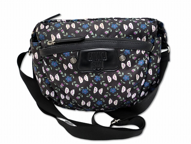 アナスイ ANNA SUI 花柄 × 蝶柄 ナイロン ショルダーバッグ ブラック 