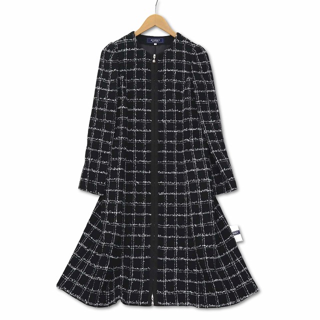 未使用 エムズグレイシー グラフチェック ツイード ノーカラー ワンピースコート 未使用品 エムズグレイシー M'S GRACY グラフチェック ツイード ノー
