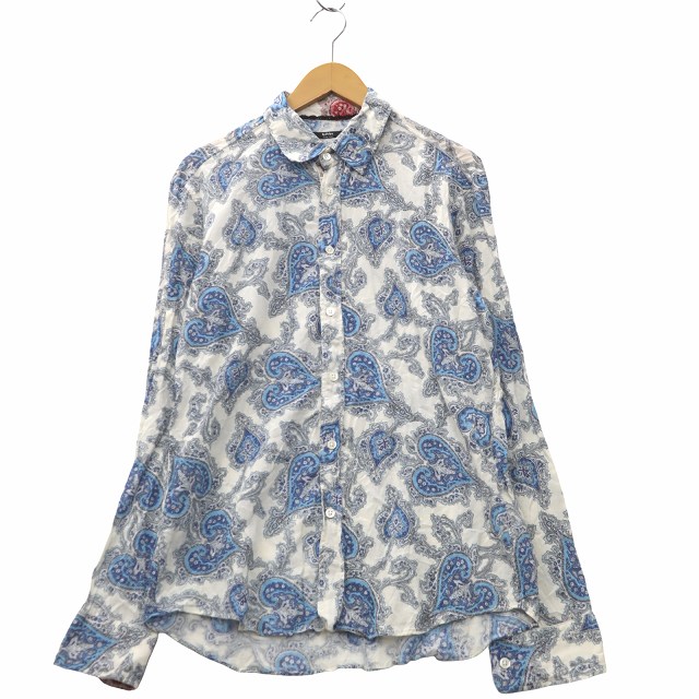 LA7146 レオナール ペイズリー柄 コットン 長袖カットソー ブルー LL