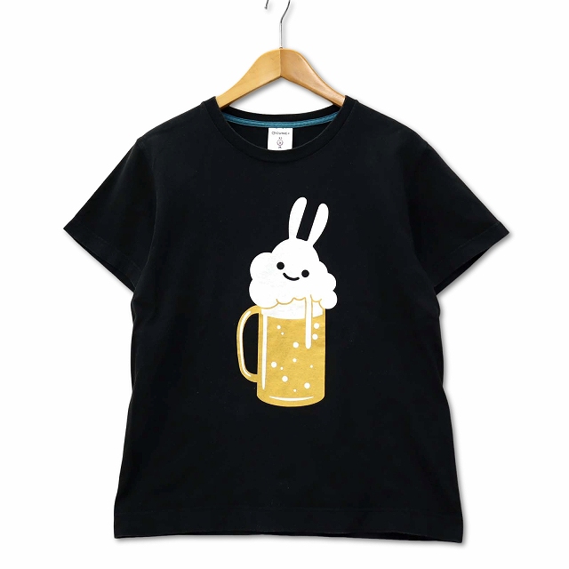 キューン CUNE ウサギビール 半袖 Tシャツ ブラック S メンズ