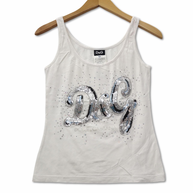 D&Gタンクトップ XS 白スパンコール ディー&ジー ドルガバ ドルチェ&ガッバーナ D&G スパンコール ロゴ