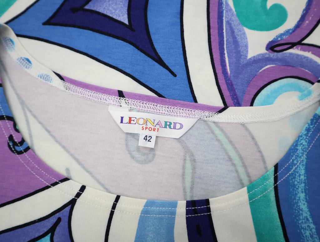 レオナールスポーツ LEONARD SPORT クルーネック ノースリーブ 総柄 プルオーバー カットソー 42 BLUE/WHITE(ブルー/ホワイト) 春夏 レディ レオナールスポーツ LEONARD SPORT クルーネック ノースリーブ