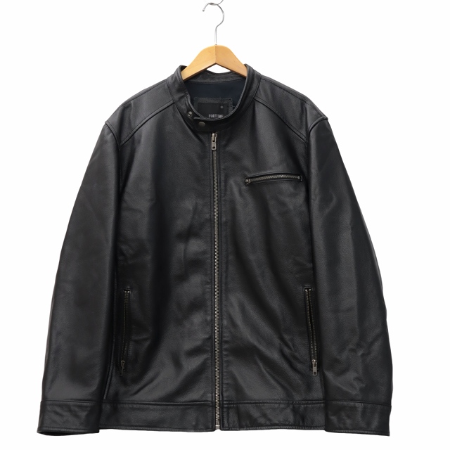 FORTIME ブラックレザー シングルライダースジャケット XL 牛革　本革 FORTIME フォータイム 牛革 シングル レザー ライダースジャケット 6XL