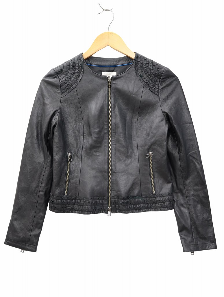 ランバンオンブルー LANVIN en Bleu フリル レザー シングルライダース 