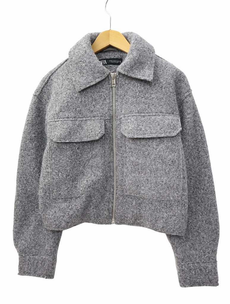 ザラ ZARA ブークレ ショート ジャケット XS GRAY(グレー) 春秋