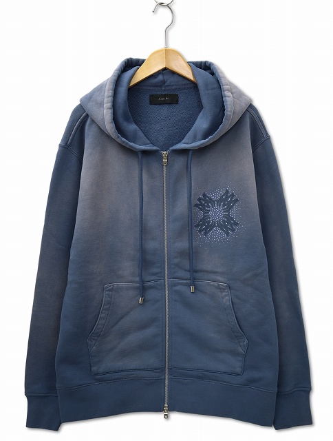 アミリ AMIRI 2025SS MA QUAD CRYSTAL ZIP HOODIE ヴィンテージ加工 MA