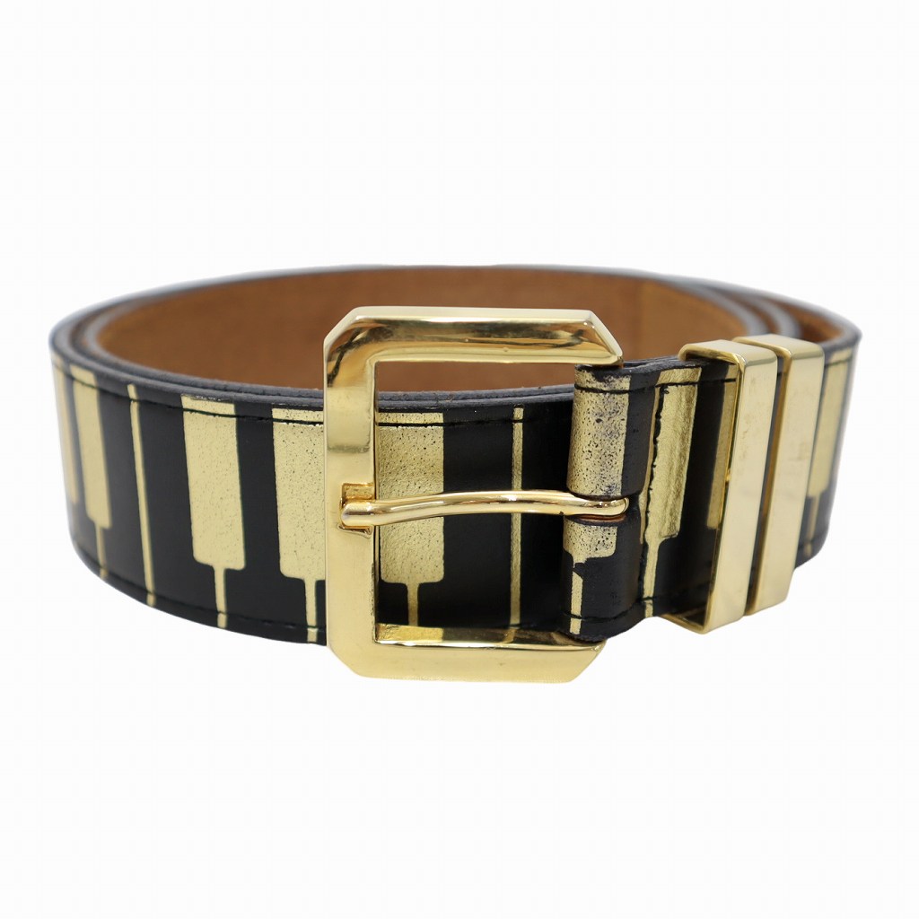 プリーツプリーズ PLEATS PLEASE 鍵盤柄 レザー ベルト BLACK