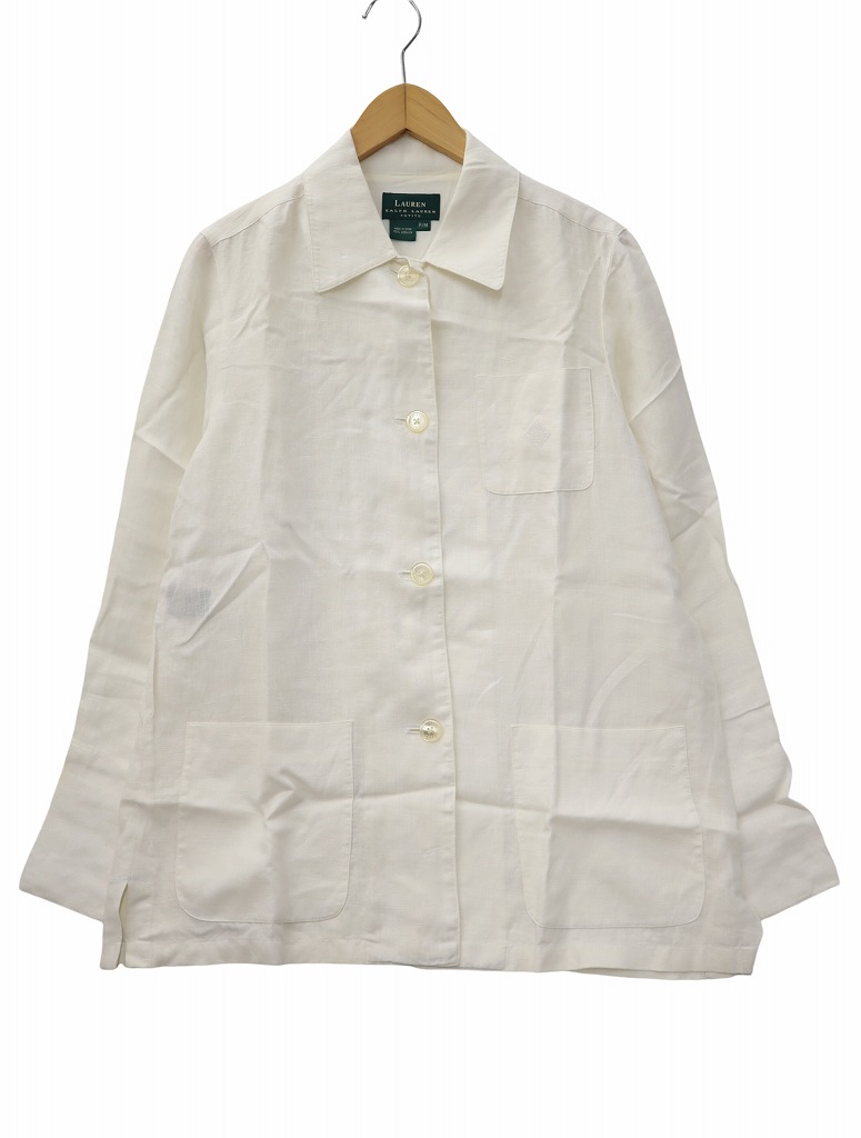 ラルフローレン RALPH LAUREN リネン 長袖 シャツ ホワイト 麻 M 美品】ラルフローレン リネンシャツ ホワイト M ワンポイント