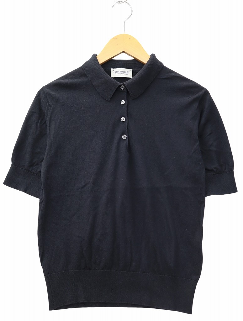 ジョンスメドレー JOHN SMEDLEY ニット 半袖 ポロシャツ S BLACK
