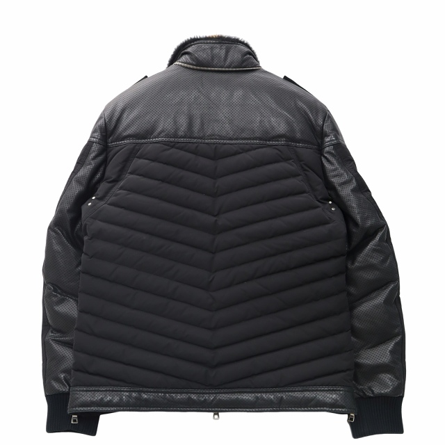 バルマン レザー切替 エポレット ダックダウン ダブルジップ ジャケット XL バルマン レザー切替 エポレット ダックダウン ダブルジップ