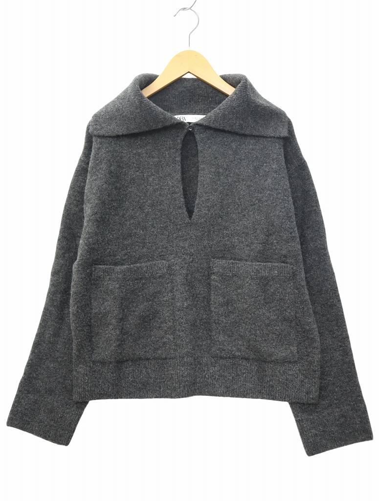 ザラ ZARA ビッグカラー 長袖 プルオーバー ニット セーター M GRAY 