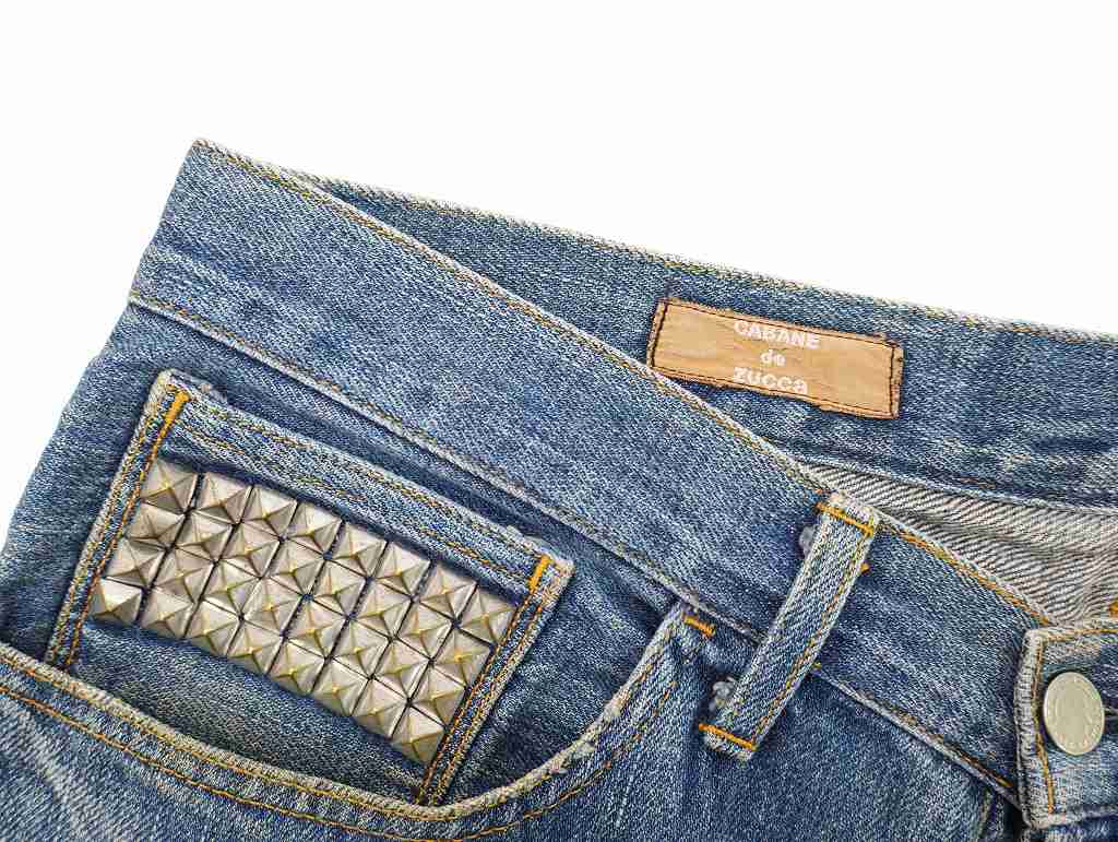 カバンドズッカ CABANE de zucca スタッズ ストレート デニム パンツ M
