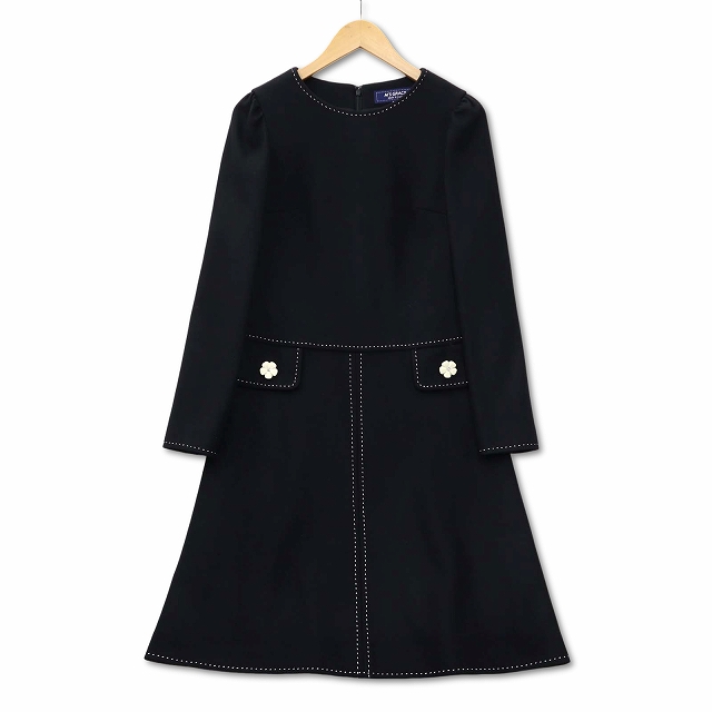 エムズグレイシー お花ボタン ステッチ使い メルトン ワンピース エムズグレイシー M'S GRACY お花ボタン ステッチ使い メルトン