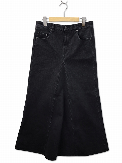 ティビ tibi BLACK DENIM GODET マキシ スカート 26 BLACK(ブラック