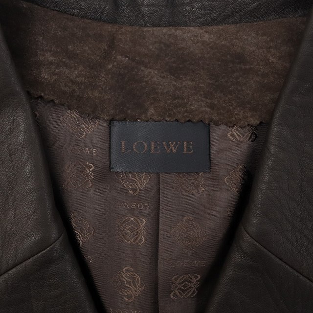 ロエベ LOEWE 羊革 ラムレザー ダブルブレスト ロング コート 38(M