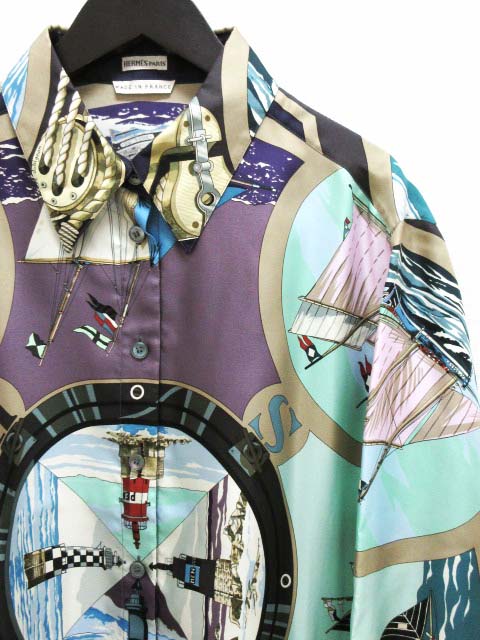 エルメス　シルクブラウス HERMES】エルメス『シルク長袖シャツ size38』レディース ブラウス 1