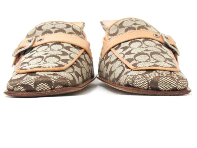 コーチ COACH GWYNNE ミュール ジャガード レザー 6.5 B ベージュ 