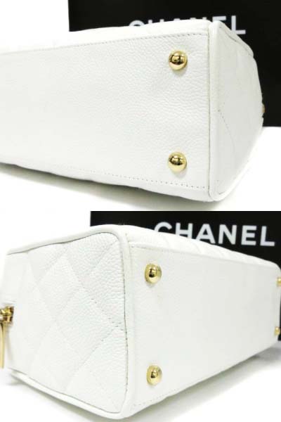 シャネル CHANEL ハンドバッグ マトラッセ キャビアスキン 白 ホワイト