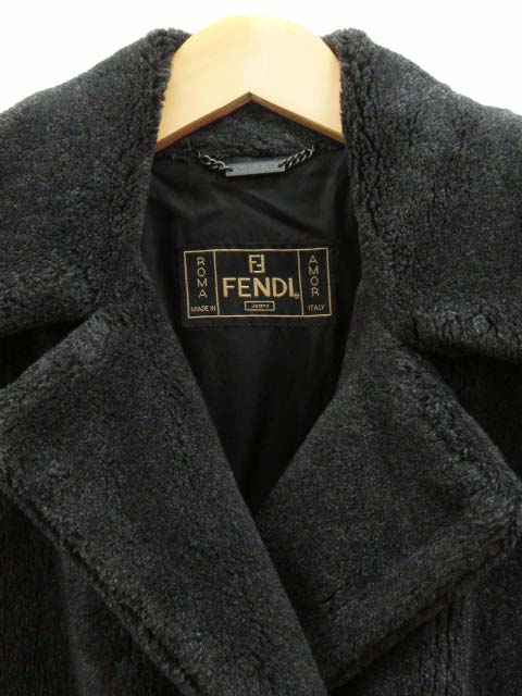 フェンディ FENDI Pコート ピーコート ボア フリース チャコール 