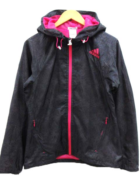 アディダス Adidas ウィンドジャケット ブルゾン ジップ 総柄 黒 ブラック ピンク M 裏地メッシュ Crimaproof クライマプルーフ Ddd レディース 0 ベクトルパーク