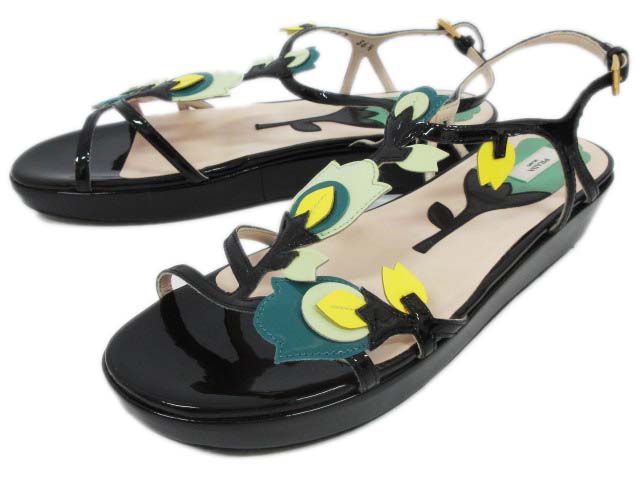プラダ PRADA サンダル フラワーモチーフ ストラップ パテント 