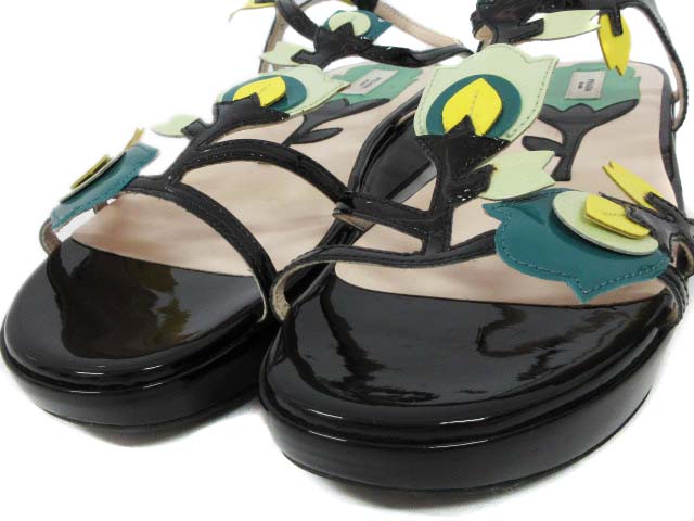 プラダ PRADA サンダル フラワーモチーフ ストラップ パテント  