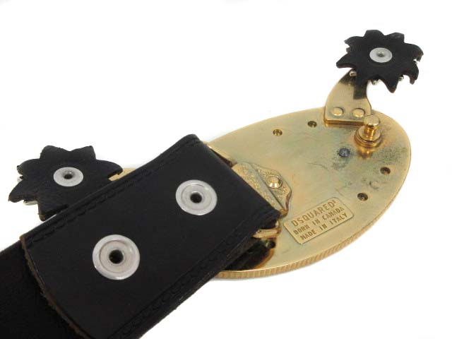 DSQUARED2 黒ベルト 金色バックル City Nights Buckle Belt