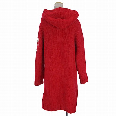 クレージュ courreges ダッフルコート ニット フード ロゴ ロング 赤 