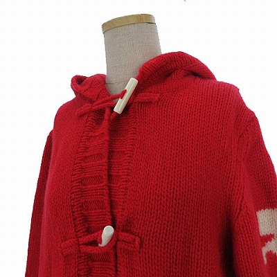 クレージュ courreges ダッフルコート ニット フード ロゴ ロング 赤 