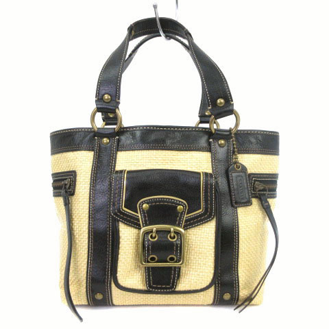 COACH コーチ ストローバッグ かご バッグ ハンドバッグ レザー 113 COACH コーチ ストローバッグ かご バッグ ハンドバッグ レザー