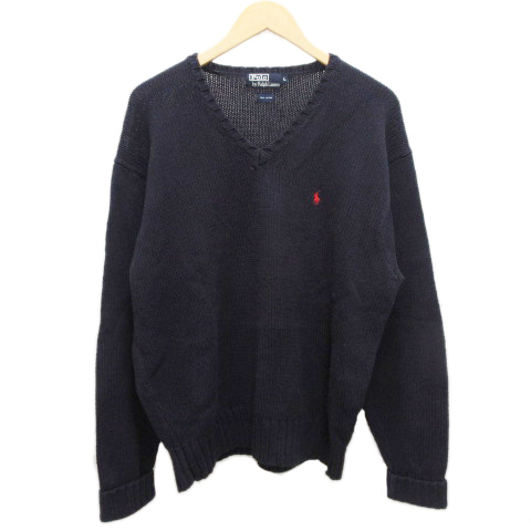ポロ バイ ラルフローレン Polo By Ralph Lauren ニット セーター 厚手 Vネック ワンポイント コットン100 L 紺 ネイビー メンズ 0 ベクトルパーク