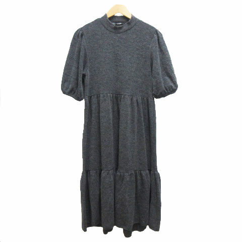 未使用品 ザラ Zara ワンピース ニット ハイネック 半袖 パフスリーブ ロング丈 フレアスカート S グレー レディース 0 ベクトルパーク