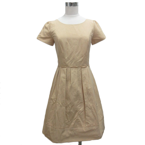 アンタイトル Untitled ワンピース プリーツ 台形 パフスリーブ ラウンドネック 半袖 膝丈 切替 コットン混 1 ベージュ レディース 0 ベクトルパーク